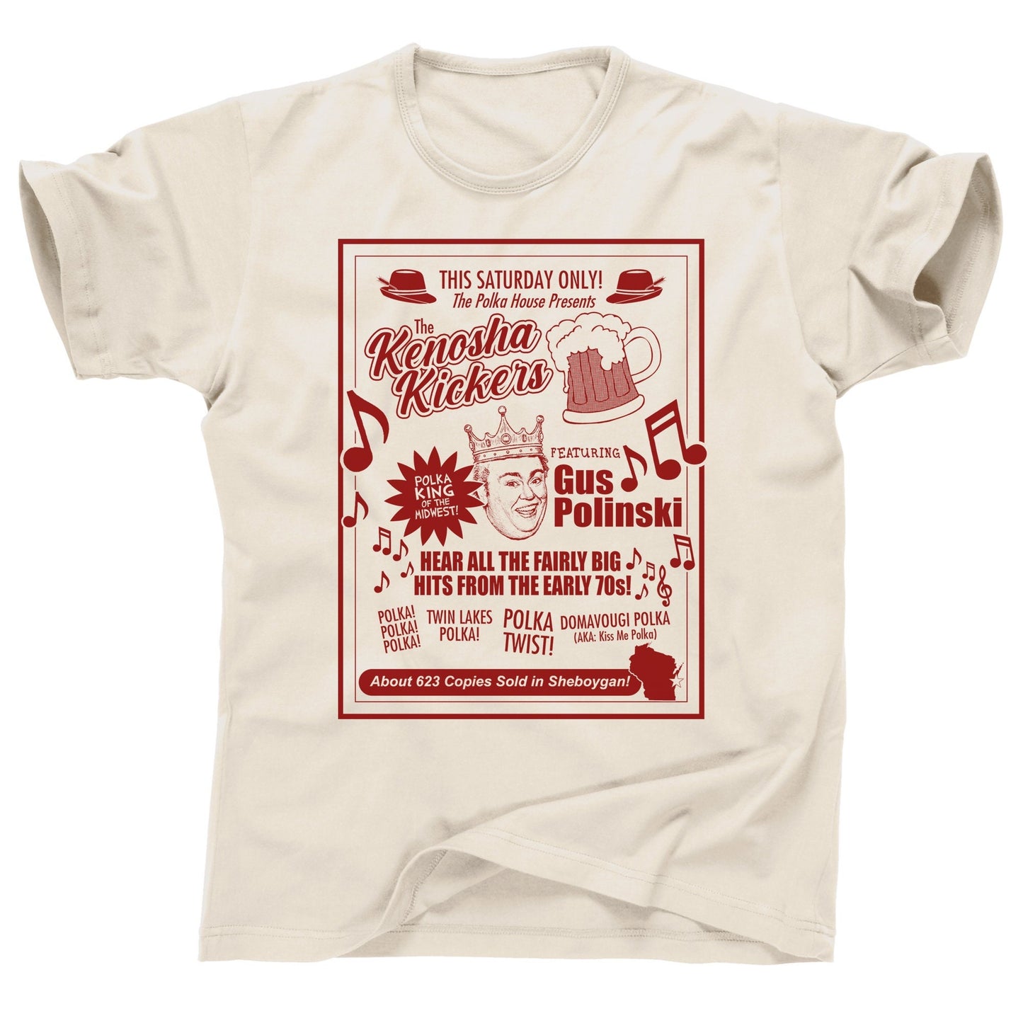 Kenosha Kickers Gus Polinski Polka King of the midwest Sheboygan Wisconsin John Candy Hughes Chicago Home Alone 2 vintage cotton tee t shirt