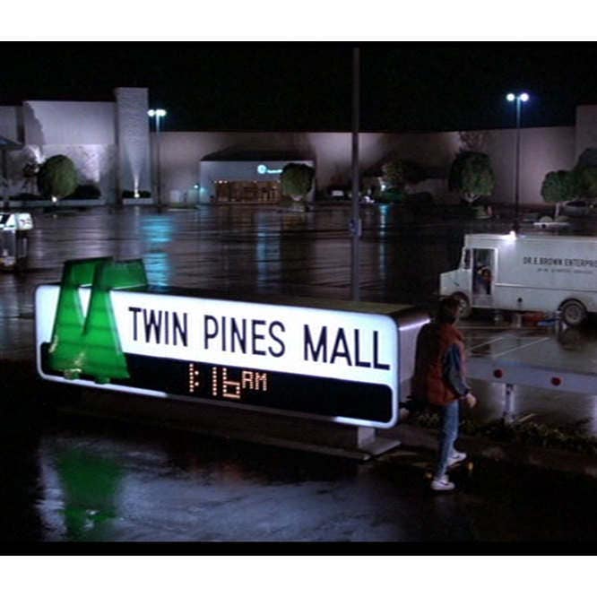 Twin Pines Mall Back to the Future 2 3 1.21 Gigawatts Flux Capacitor Michael J Fox Marty McFly DeLorean 88 mph movie DMC trilogy T Shirt tee